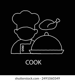 Cook Icons: Chef, Cooking, Culinary, Food Preparation, Kitchen, Cooking Utensils, Recipe, Cook Job, Home Cooking, Gourmet Cooking hand drawn.