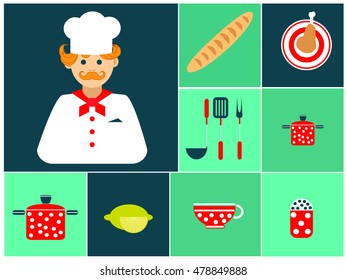 cook, icons, flat design,profession