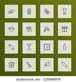 Cook icons line style set with butter, clock, ice cream glass and other soda elements. Isolated vector illustration cook icons.