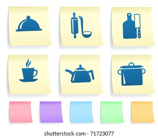 Cook Icons on Post It Note Paper Collection Original Illustration