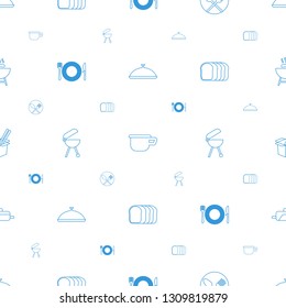 cook icons pattern seamless white background. Included editable line dish, pot, spoon and fork, plate fork and spoon, bbq, bread slices, noodles fast food icons. cook icons for web and mobile.