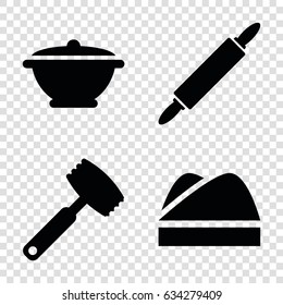 Cook icons set. set of 4 cook filled icons such as chef hat, dough pin, pan