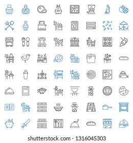cook icons set. Collection of cook with dinner, meat, bread, cutlery, crockery, knife, cauldron, oven, pan, menu, cookies, soup, dishes, food and restaurant. Editable and scalable cook icons.