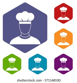 Cook icons set rhombus in different colors isolated on white background