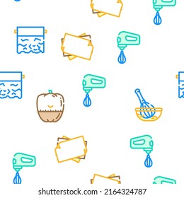 Cook Instruction For Prepare Food Vector Seamless Pattern Color Line Illustration