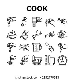 Instrucción Cook Para Preparar El Vector De Juego De Iconos De Comida. Amortización De Mantequilla Y Leche, Amortización De Sal Y Pimienta, Paliza Con Whisk Y Dispositivo Mezclador, Añadiendo Ilustraciones De Jugo De Limón Y Contorno Negro De Huevo