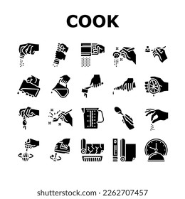 Cook Instruction For Prepare Meal Icons Set Vector. Butter Milk Add, Salt And Pepper Flavoring, Beater Whisk And Mixer Device Beating, Adding Lemon Juice Egg Glyph Pictograms Black Illustrations