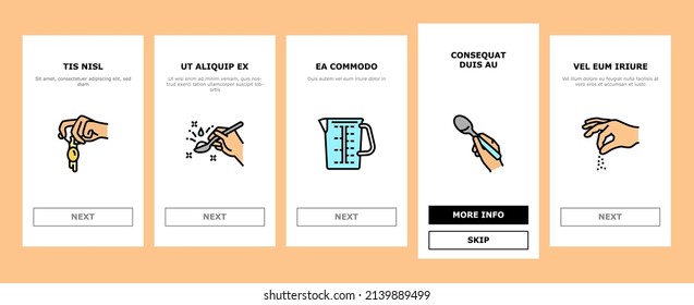 Instrucción Cook Para Preparar La Comida En El Vector De Pantalla De La Aplicación Móvil. Amortización De Mantequilla Y Leche, Amortización De Sal Y Pimienta, Golpeamiento De Dispositivo Mezclador De Whisk Beater, Adición De Ilustraciones De Jugo De Limón Y Huevo