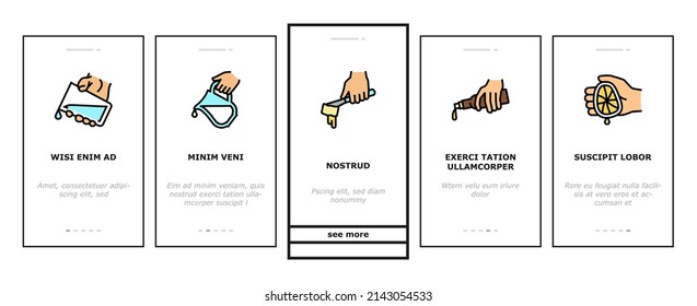 Cook Instruction For Prepare Meal Onboarding Mobile App Page Screen Vector. Butter And Milk Add, Salt And Pepper Flavoring, Beater Whisk Mixer Device Beating, Adding Lemon Juice And Egg Illustrations