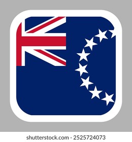 Cook Island flag square flat vector with rounded corners and white border, vector illustration