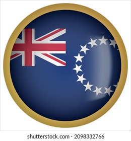 Cook Islands 3D rounded Flag Icon with Gold Frame