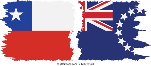 Cook Islands and Chile grunge flags connection, vector