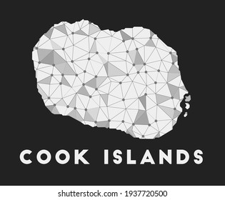Cook Islands - communication network map of island. Cook Islands trendy geometric design on dark background. Technology, internet, network, telecommunication concept. Vector illustration.