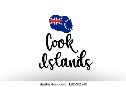 Cook Islands country big text with flag inside map suitable for a logo icon design
