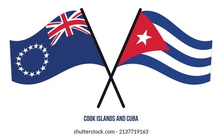 Cook Islands and Cuba Flags Crossed And Waving Flat Style. Official Proportion. Correct Colors.