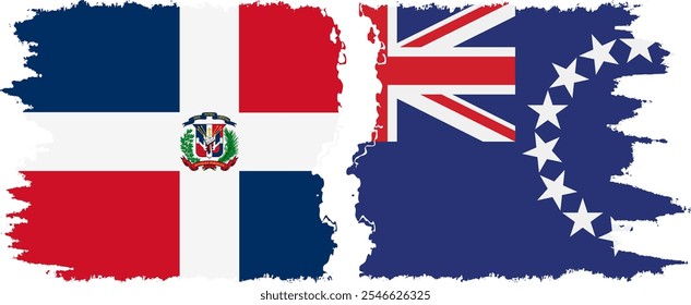 Cook Islands and Dominican Republic grunge flags connection, vector