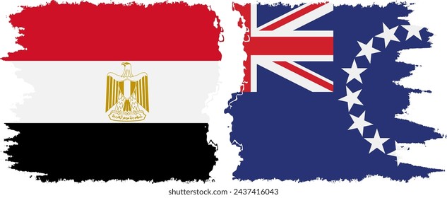 Las islas Cook y Egipto grunge banderas de conexión, vector