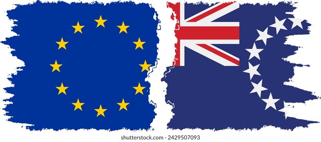 Cook Islands and European Union grunge flags connection, vector