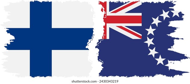 Cook Islands and Finland grunge flags connection, vector