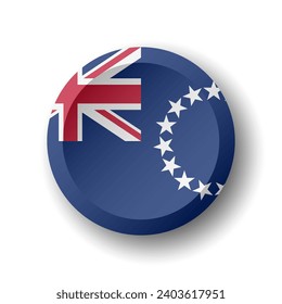 Cook Islands flag - 3D circle button with dropped shadow. Vector icon.