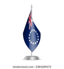 Cook Islands flag - 3D mini flag hanging on desktop flagpole. Usable for summit or conference presentaiton. Vector illustration with shading.
