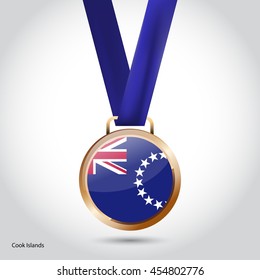 Cook Islands Flag in Bronze Medal. Olympic Game Bronze Medal. Vector Illustration