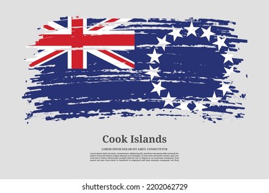 Cook Islands flag with brush stroke effect and information text poster, vector background