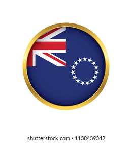 Cook islands flag button, Golden on a white background,flag of Cook islands Round badge or icon isolated. Vector illustration.