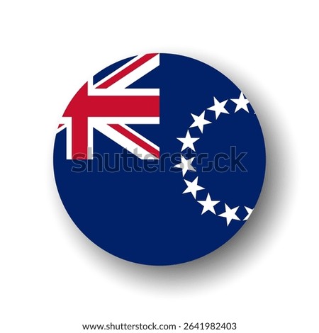 Cook Islands flag - flat vector circle icon or badge with dropped shadow.