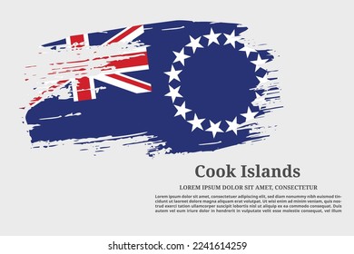 Cook Islands flag grunge brush and text poster, vector