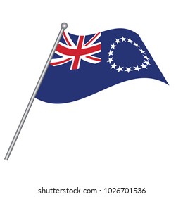 Cook Islands Flag with Metal Pole. Vector illustration.