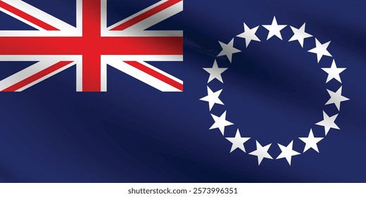 Cook Islands flag official colors and proportion digital vector illustration. Pleated flag.