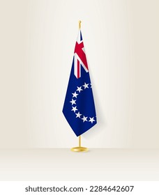 Cook Islands flag on a flag stand. Vector illustration.