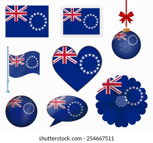 Cook Islands flag set of 8 items vector