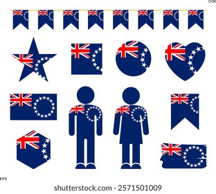 Cook Islands flag set. Isolated Cook Islands flag on white background