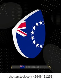 Cook Islands Flag Shield icon in 3D on Dark Modern Abstract Rugby Background. Perfect for sports events, heritage themes, national celebrations, and patriotic designs.