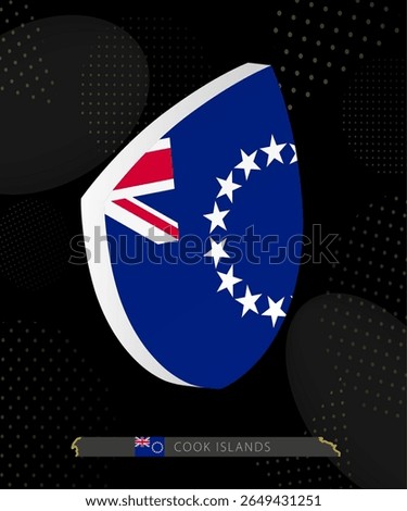 Cook Islands Flag Shield icon in 3D on Dark Modern Abstract Rugby Background. Perfect for sports events, heritage themes, national celebrations, and patriotic designs.
