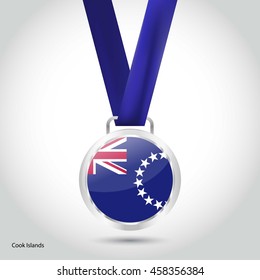 Cook Islands Flag in silver Medal. Vector Illustration. RIO Olympic Game silver Medal. Vector Illustration