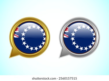 Cook Islands flag speech bubble. Speaking flag icon in gold and silver color
