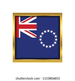 Cook Islands Flag Vector Square Icon - Illustration. Abstract concept, icon,golden square, button. Raster illustration on white background.