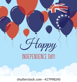Cook Islands Independence Day Flat Patriotic Card. Happy National Day Cook Islands Vector Patriotic card. Flying Rubber Balloons in Colors of the Cook Islander Flag.