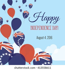 Cook Islands Independence Day Greeting Card. Flying Flat Balloons In National Colors of Cook Islands. Happy Independence Day Vector Illustration. Cook Islander Flag Balloons.
