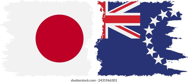 Cook Islands and Japan grunge flags connection, vector