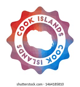 Cook Islands low poly logo. Colorful gradient travel logo of the island in geometric style. Multicolored polygonal Cook Islands rounded sign with map for your infographics.