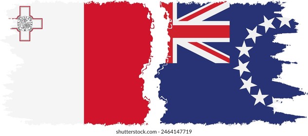 Cook Islands and Malta grunge flags connection, vector