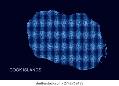Cook Islands Map - Blue Dotted Halftone Vector Illustration on Dark Navy Background, Abstract Circle Grid Silhouette Design for Infographic and Modern Presentation Use.