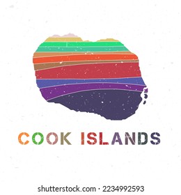 Cook Islands map design. Shape of the island with beautiful geometric waves and grunge texture. Awesome vector illustration.