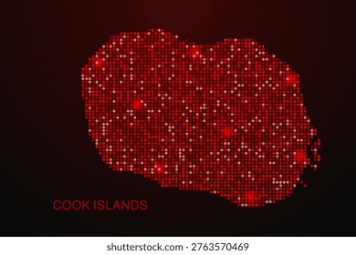Cook Islands Map - Digital dotted map with glowing red points on dark background, modern technology style, abstract data network design, clean minimal vector illustration.