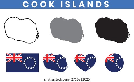 Cook Islands map and flag vector collection