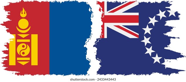 Cook Islands and Mongolia grunge flags connection, vector